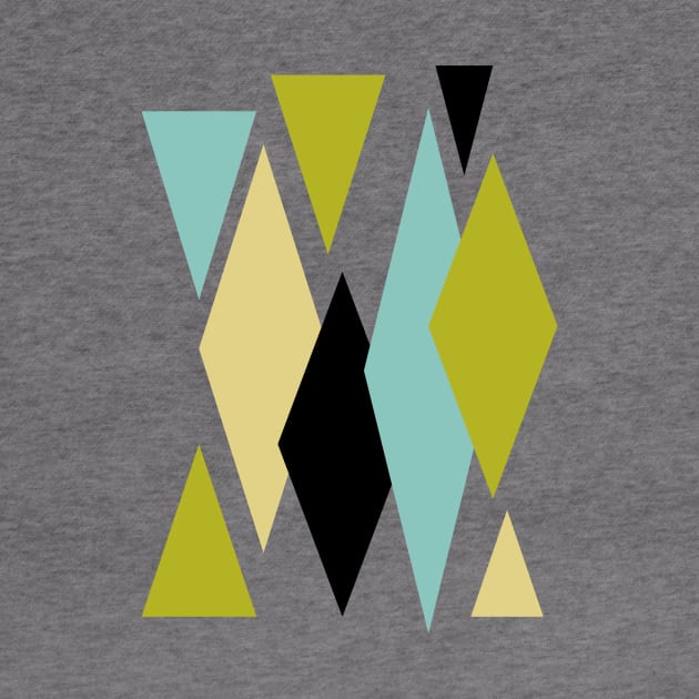 Blue Yellow Green Diamonds Triangles Retro by OrchardBerry